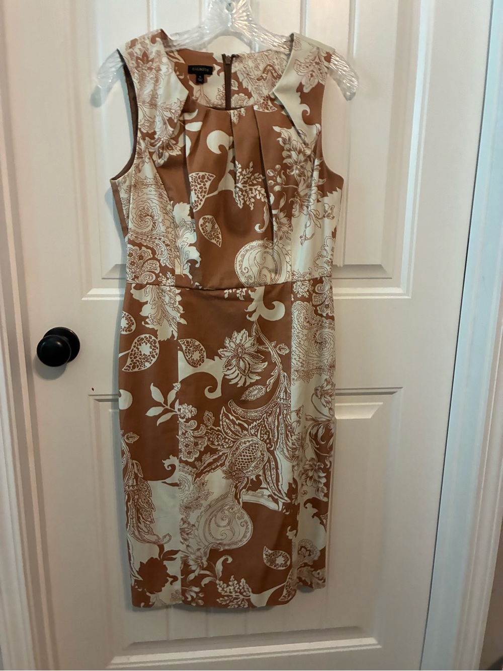 Talbots Camel & Cream Paisley Midi Sheath Dress
